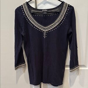 Navy Embroidered Women's Top